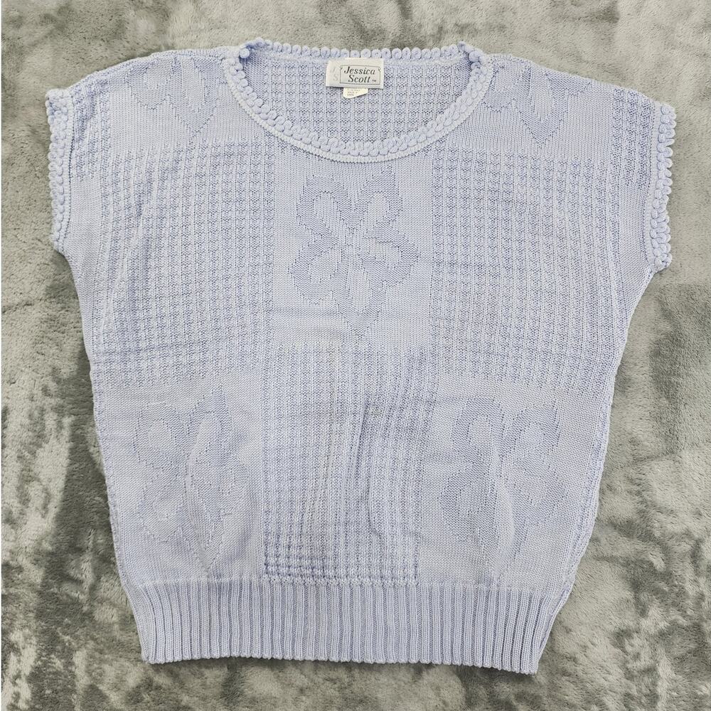 Vintage Jessica Scott‎ Sweater Womens M Blue Crew Neck Short Sleeve Lightweight